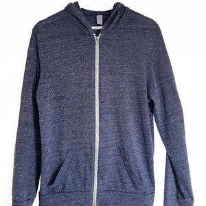 Alternative Apparel Blue Heather Lightweight Zip Up Hoodie, Size M